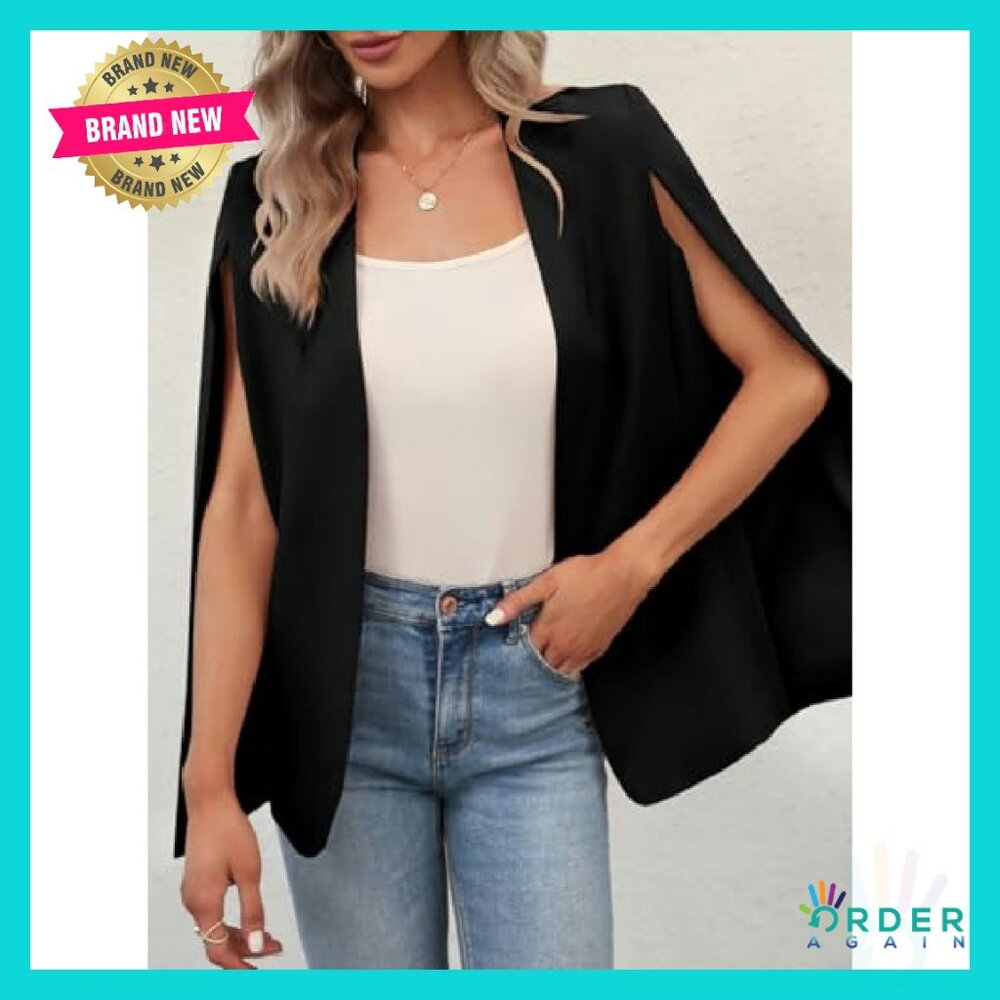 Cape Blazer Split Sleeve Open Front Chic Workwear… - image 3